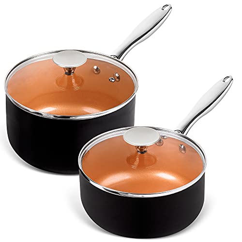 Saucepans 2QT & 3QT Copper Saucepan Set With Non (2+3 Quarts)