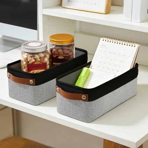 Small Fabric Storage Baskets (Gray / Black / Narrow-15"x6"x5")