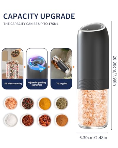 Gravity Electric Salt and Pepper Grinder Set (Battery / Black Plus)
