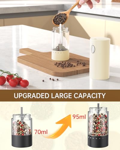 Electric Salt and Pepper Grinder Set Rechargeable Salt and Pepper Mills with Storage Base (Light Yellow)