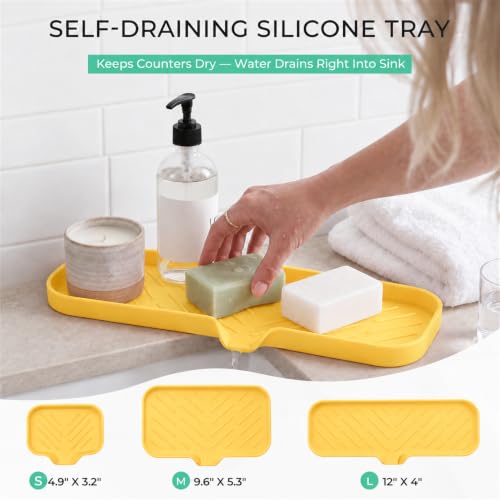 Silicone Soap Dish with Drain Spout (Yellow / L(12"×4"))