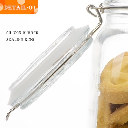 50oz Square Glass Food Storage Jars with Airtight Clamp Lids 3 Pack (Clear 50oz Square - 3 sets)