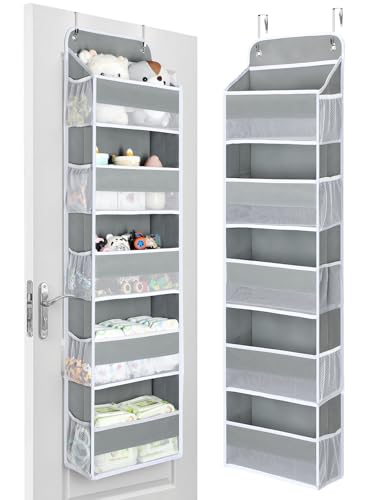 1 Pc Over the Door Organizer with 5 Bins 10 Side Pockets (Grey / 5 Tier)