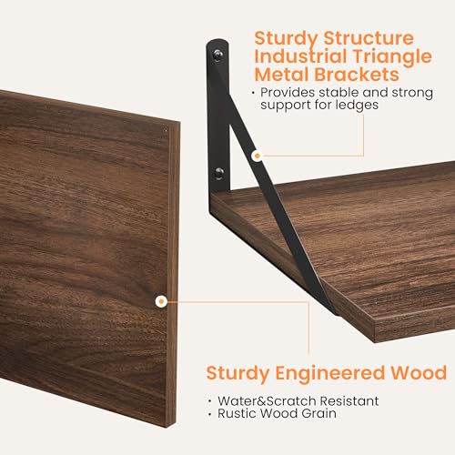 20W x 12D Deep Floating Shelves Set of 2 Walnut (Walnut With Black Metal Bracket / 20Wx12Dx5.8H)