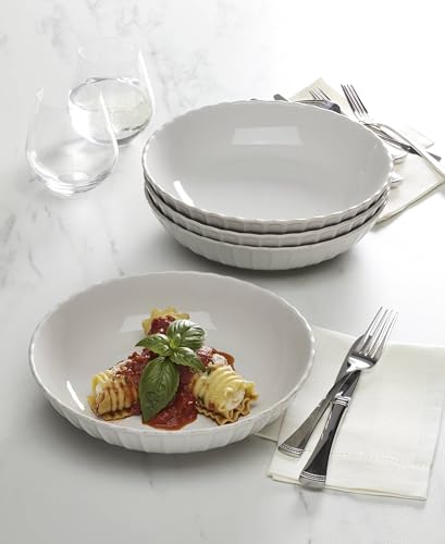 897192 French Perle Scallop Dinner Bowls (Dinner Bowls, Set of 4 / White)