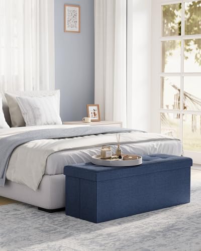 43.3 Inches Folding Storage Ottoman Bench (Midnight Blue / 15"D x 43"W x 15"H (without Flipping Lid))
