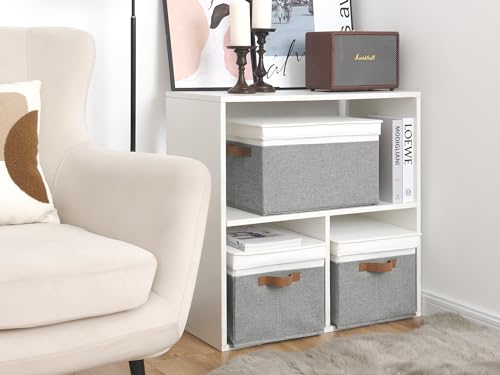 Fabric Storage Bins with Lids (Gray and White / Jumbo)