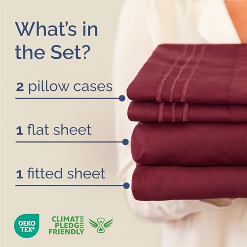King Size 4 Piece Sheet Set (25 - Burgundy / King)