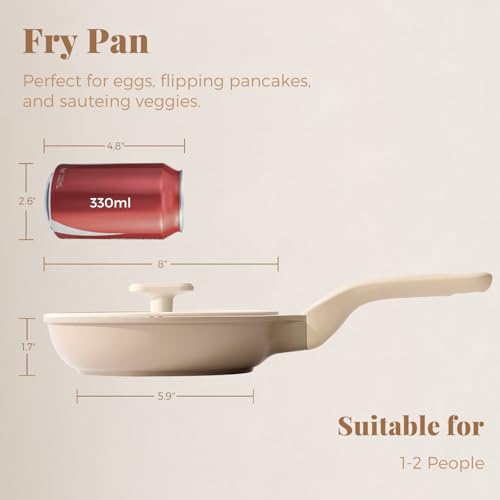 Nonstick Frying Pan with Lid (8" W/Lid / Natural Linen)