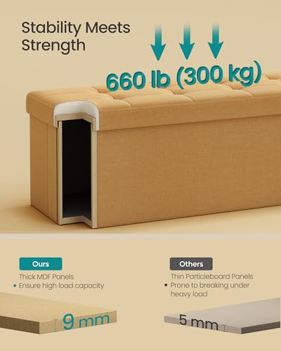 43.3 Inches Folding Storage Ottoman Bench (Ginger / 15"D x 43"W x 15"H (without Flipping Lid))