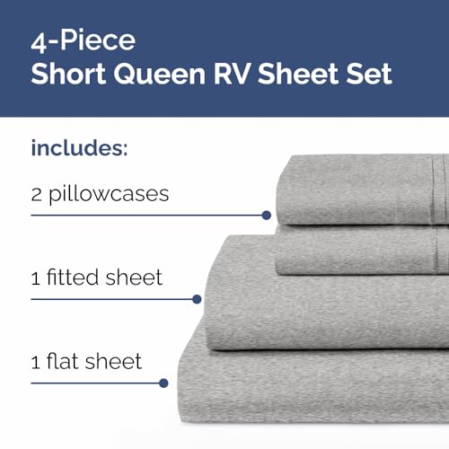 Short Queen Size 4 Piece Bed Sheet Set (40 - Heathered Grey / Short Queen)