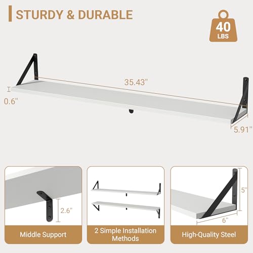 Floating Shelves for Wall (White / 35.43"W x 5.9"D x 5.4"H,Set of 3)
