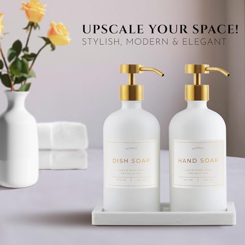 Glass Soap Dispenser Set of 2 (White/Gold)