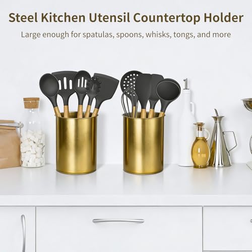 3 PCS Stainless Steel Kitchen Utensil Holders (Gold)