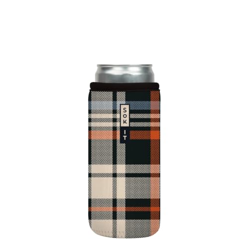 CanSok Sleeve for Beer & Soda Insulated Neoprene Cover (Fall Flannel / 12oz Slim Can Sleeve)