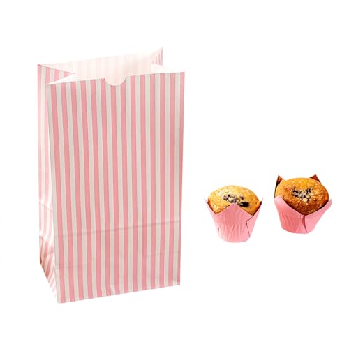 Pink And White Stripe Paper Bag (12 lb / Pink & White)