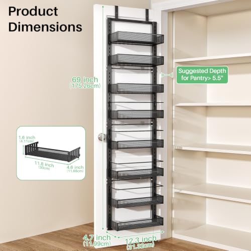 8 Tiers Narrow Over the Door Organizer (Black / 12.3" W x 4.7" D x 69" H)