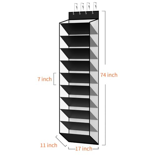 10 Tier Over Door Mesh Shoe Organizer with Large Deep Pockets (Piano White-1 Pack of 10)