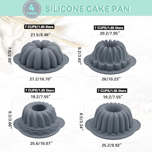 4 Pieces Silicone Fluted Tube Cake Pans (4pcs fluted tube cake pans (7 Cups))