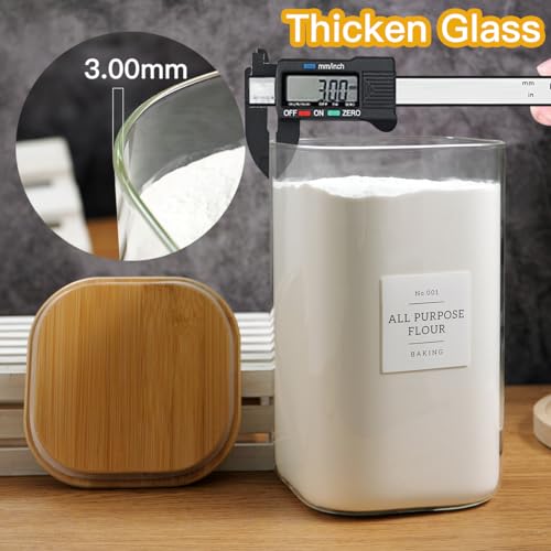 Large glass flour and sugar containers with 132 Kitchen Pantry Labels (138OZ)