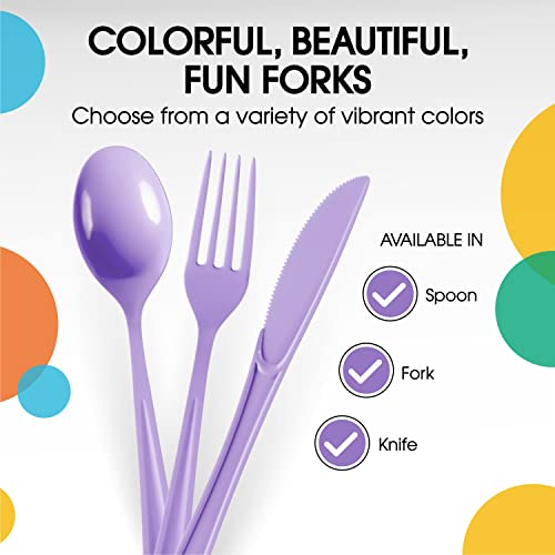 Lavender Plastic Forks 200 Pieces Lavender Forks Disposable Utensils Heavy Duty Plastic Cutlery Set Disposable Cutlery Sets Flatware Sets Silverware Set Party Supplies & Party Tableware (Lavender / Forks)