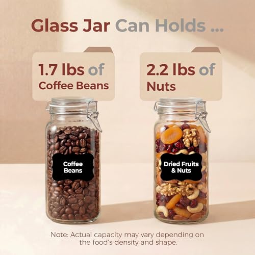 78oz Large Square Glass Jars with Airtight Lids (Square-78OZ Set-3 Pack)