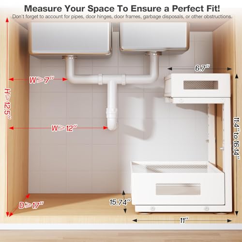 2 Pack Under Sink Storage Organizer (White / 2 Pack-15.74"Dx11.4"-16.14"H)