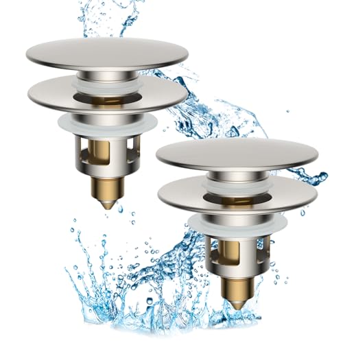 2 Pack All Metal Upgraded Bathroom Sink Stopper (Brushed Nickel)