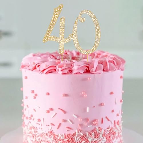 Gold 40th Birthday Cake Topper Rhinestones Cake Decorations for 40th Birthday Party (40th- Gold)