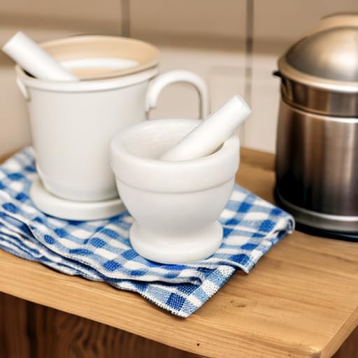 Natural Marble Mortar and Pestle Set Guacamole Molcajete Bowl Kitchen Spices Herbs Pesto Grinder (Off-White (color may vary) / 5.3" Diam. x 4.5" H)