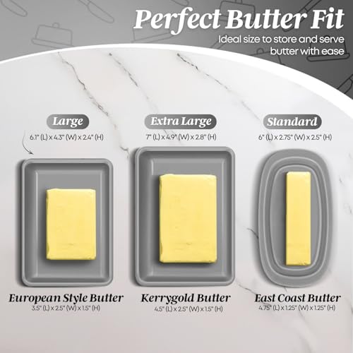 Large Ceramic Butter Dish with Lid for Countertop (Gray / Large)