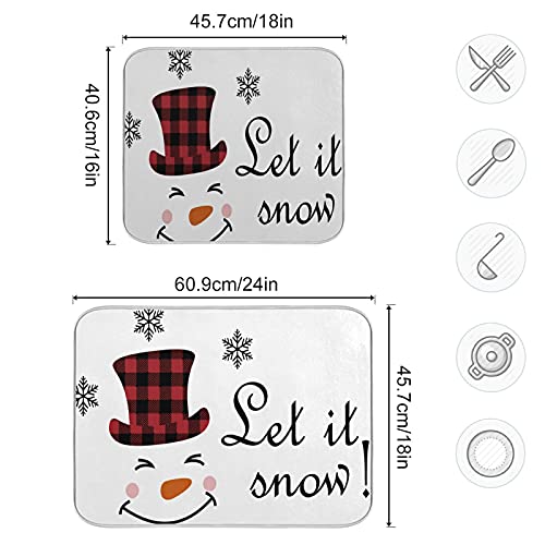 Super Absorbent Dish Drying Mat (Watercolor Cute Christmas Winter Snowman / 16" x 18")