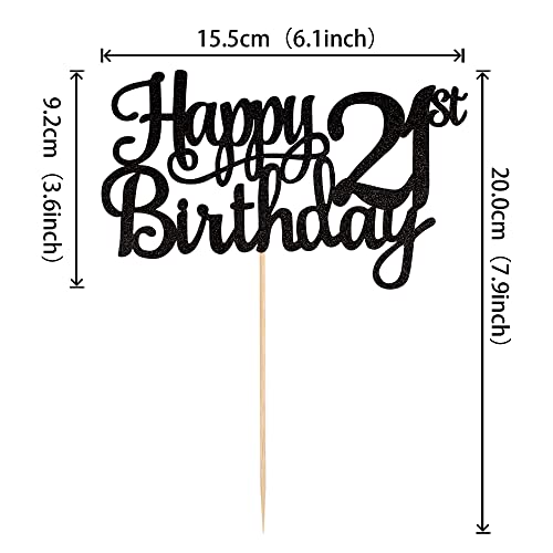 1 PCS Happy 21st Birthday Cake Topper Glitter Cheers to 21 Years Cake Pick 21 Fabulous Cake Decoration for 21st Birthday Party Decorations Supplies Black (Black / 21st)
