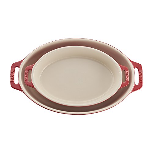 Ceramic Oval Baking Dish Set (2-piece / Cherry)