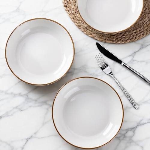 8.5’’ Ceramic Pasta Bowls Set of 4 (Set of 4 / Pearl White)
