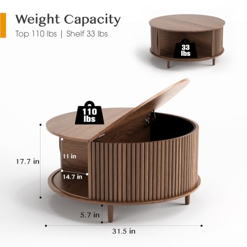 Round Coffee Table with Storage (Chestnut Brown)