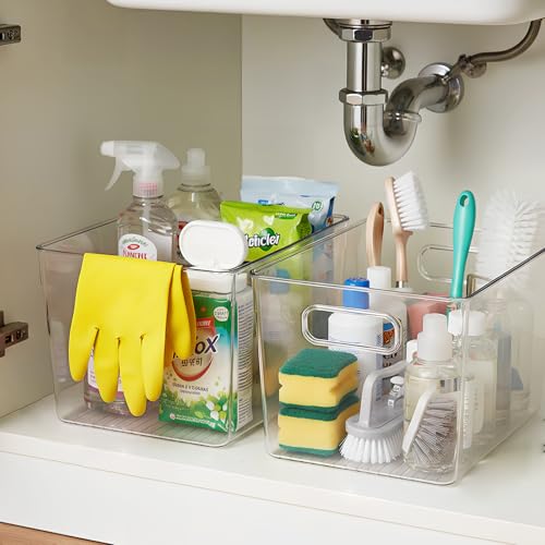 Clear Fridge Organizer with Handles & Lids (6 Pack / L with Handles & Lids (11.5"L x 7.5"W x 6"H))