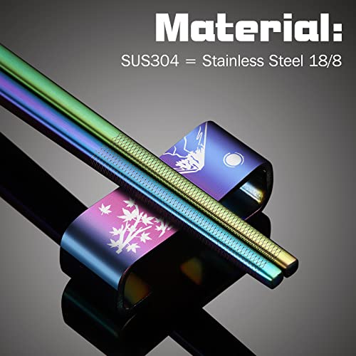 Metal Chopsticks Reusable 2 Pairs Titanium Plated 18 (Rainbow)