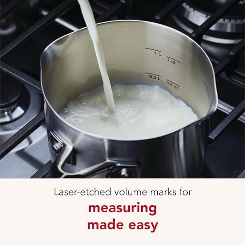 3 Ply Base Stainless Steel Sauce Pan with Pour Spouts (Brushed Stainless Steel / 1.5 Quarts)