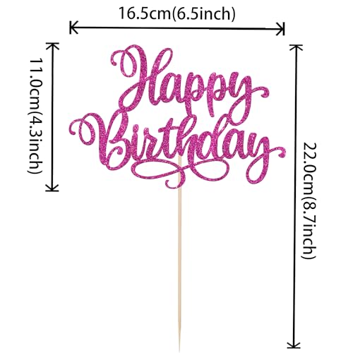 1 PCS Happy Birthday Cake Topper Glitter Happy Birthday Cake Pick for Celebrating Happy Anniversary Party Cake Decorations Supplies Rose Red (Design 2 Rose Red)
