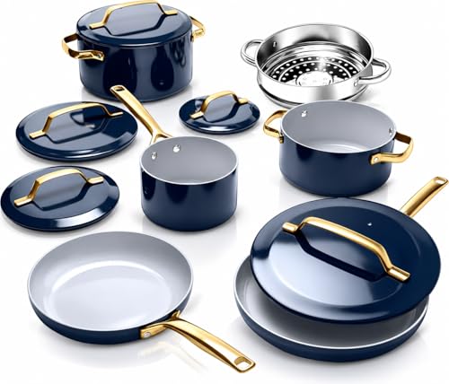 Modern 11 Pc Ceramic Cookware Set (Navy)