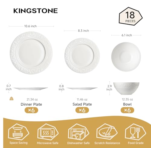 18Pcs Vintage Relief White Bone China Set (White-Retro Embossed / service for 6-18pcs)