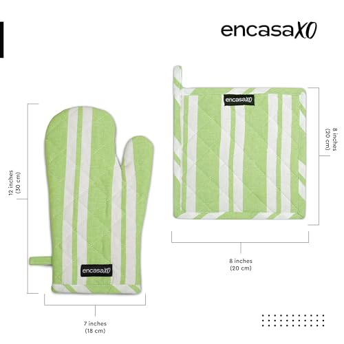 Oven Mitts and Pot Holders Set (Oven Glove + Pot Holder / Franca Lime Stripes)