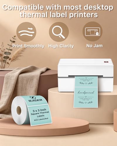 Green 3" x 3" Square Thermal Label Stickers (3"x3" / Green)