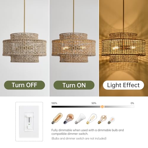 17.7" Rattan Chandelier for Dining Room (Gold / 17.7" 4-Light)