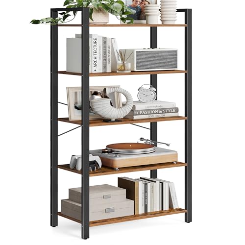 5 Tier Bookshelf (Rustic Brown + Ink Black / 5 Tiers (11.8"D x 26"W) / Without Back Panels)