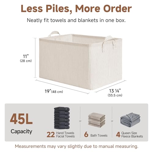 Closet Storage Bins (Khaki and Beige Stripes / 19" L x 13 ¼" W x 11" H)