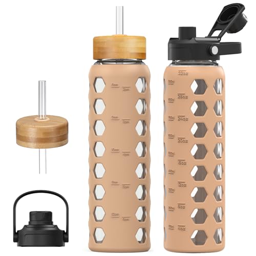 Glass Water Bottle (Amber / 32 Ounces)