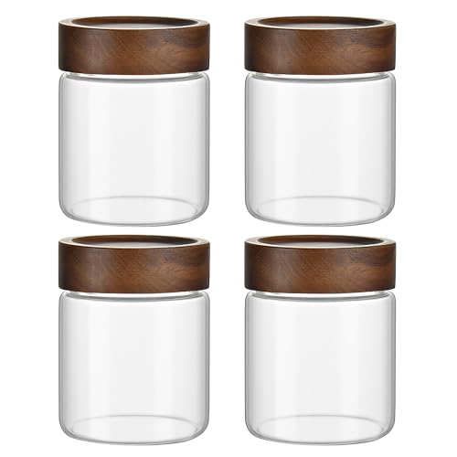 12 oz 350 ml Clear Glass Storage Canister with Airtight Wooden Lid (12 fl oz (4 Pack))