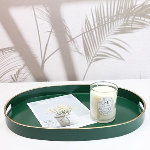 Dark Green Plastic Serving Tray for Ottoman (Oval Dgreen / 15.5" x 10.6" x 1.4")